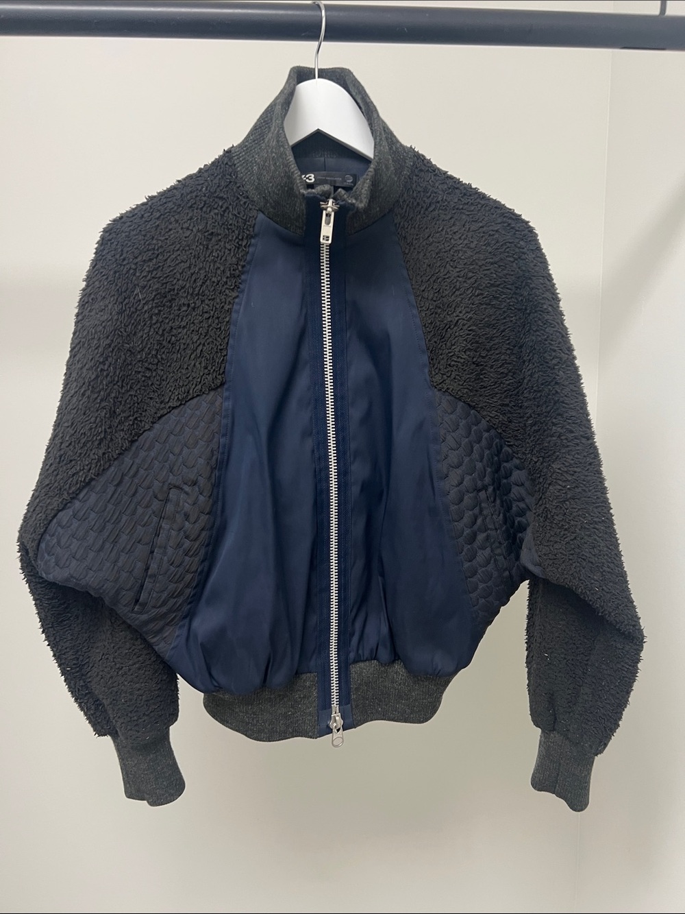 Y-3 Black and Navy Knit-Collar Jacket